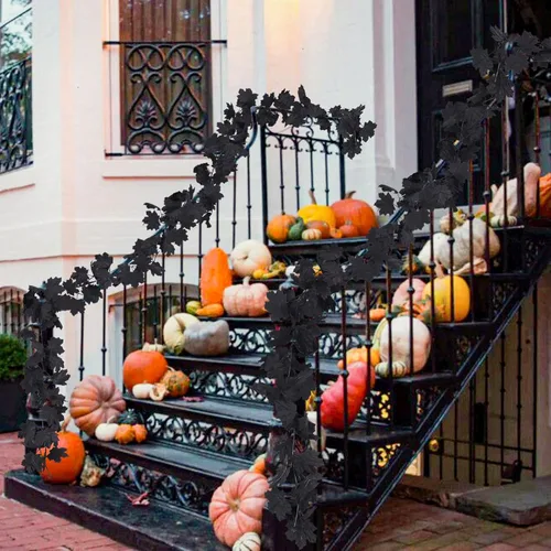 Miniatura 5 de RECUTMS Decoración de Otoño Guirnalda Negra, Guirnalda de Decoraciones Negras para Halloween, Hojas de Arce Colgantes para Pared en Otoño, 2