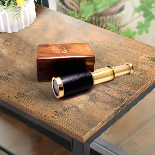 Miniatura 6 de Explore, Handheld Brass Pirate Navigation Telescopio con caja de madera, 6", Brass