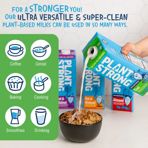 Miniatura 6 de PLANTSTRONG Leche: leche entera a base de plantas, fortificada con calcio, B12 y D3, sin gomas ni aceites, proyecto verificado sin OMG, sin gluten