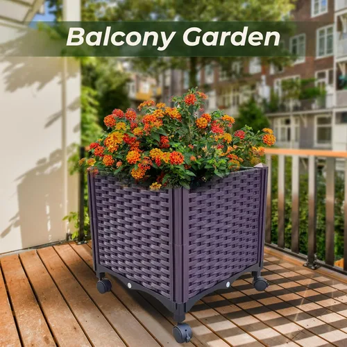 Miniatura 2 de Doppy Cama de jardín elevada de plástico, macetas profundas con ruedas, macetas móviles para plantas de interior y exterior, cajas de jardín