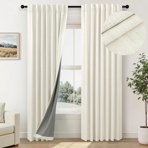 Miniatura 23 de Pitalk Cortinas cortas 100% opacas de lino para cafetería, 40 pulgadas de largo, 2 paneles, cortinas de puerta francesa para ventana, cortina