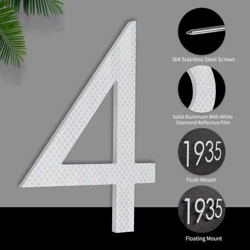 Miniatura 4 de Números Reflectantes de 8 Pulgadas para Dirección en Casa, Números de Casa Modernos de Metal Negro para Dirección en la Calle, Números de Casa