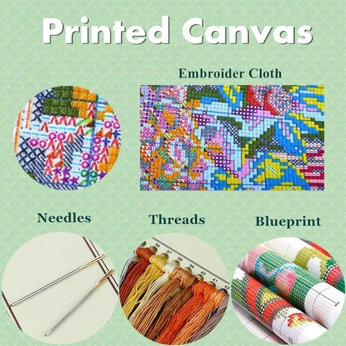 Miniatura 3 de Joyhoor Kits de punto de cruz para principiantes, suministros de punto de cruz estampados, kits de bordado de costura preimpresión para adultos