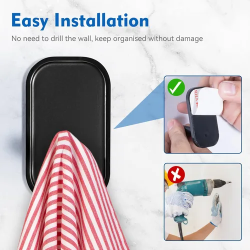 Miniatura 2 de INNPLUS - Juego de ganchos adhesivos de 6 piezas, ganchos de pared autoadhesivos para toallas, abrigos, sombreros, bufandas y más (negro)