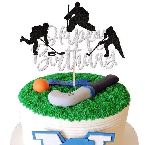 1 pieza de decoración de pastel de hockey con purpurina para decoración de pastel de hockey sobre hielo, jugador de hockey sobre hielo, selección de