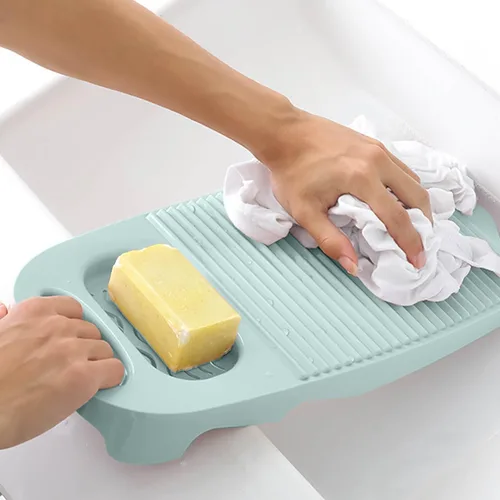 Tabla de lavado, tabla de lavar para lavar a mano la ropa, tabla de limpieza de plástico para el hogar con soporte portátil (A-azul claro)