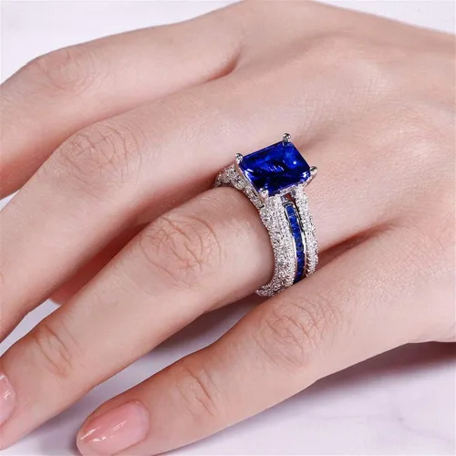 Miniatura 5 de Jeulia Anillo de corte radiante de boda 3 piezas de anillo de compromiso de diamantes CZ Anillos de compromiso de compromiso de compromiso
