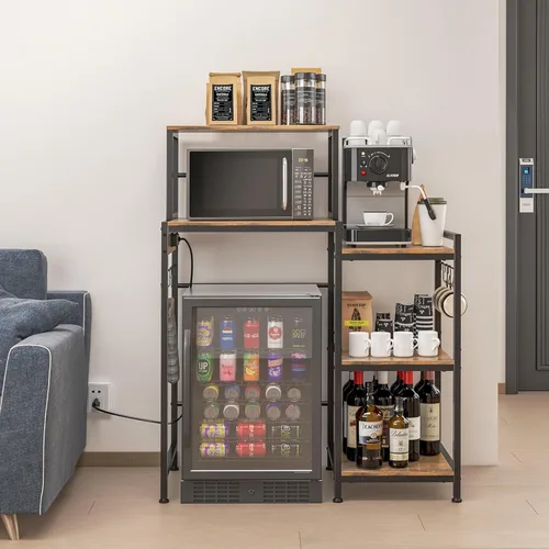 Miniatura 9 de Toutrop Mini gabinete de nevera con estantes de almacenamiento, soporte para microondas con 2 salidas AC/2 USB, gabinete de barra de café