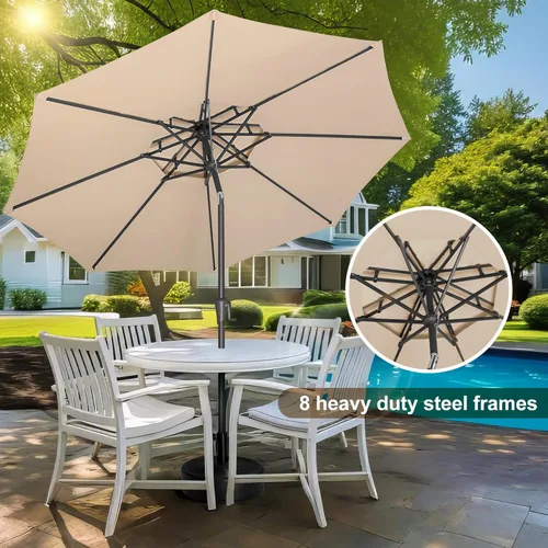 Miniatura 3 de FLAME&SHADE Sombrilla de Patio de 9 pies - Sombrilla para Exteriores de 2 Niveles con Botón de Inclinación y Manivela para Protección UV, Sombrilla