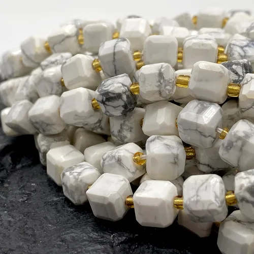 Miniatura 2 de ABCGEMS Cuentas de howlita blanca California (una técnica de corte revolucionaria aporta un aspecto más dinámico a un cubo tradicional) piedra