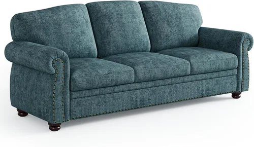 ONBRILL Sofá de 90 pulgadas con ribete de tachuelas para sala de estar, sofá de brazos redondeados con asiento de 23 pulgadas de profundidad, cómodo