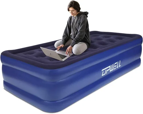 UPWELL Colchón de aire inflable de tamaño individual con bomba incorporada Cama hinchable de confort Fácil y rápido de montar Soporte fuerte Dura