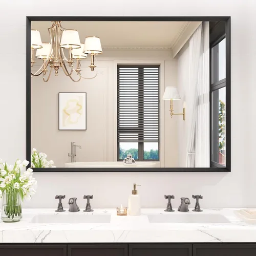 Miniatura 73 de JISOSO - Espejo de baño de 24x36 pulgadas con marco de metal cepillado color níquel, espejo con marco de metal cepillado plateado para pared, espejo