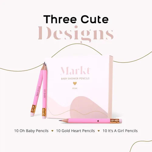 Miniatura 2 de Markt Mini lápices para juegos de baby shower para niña, lápices de corazón, juego de lápices rosados pequeños