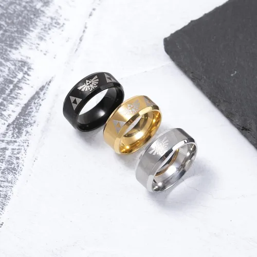 Miniatura 4 de Anillo de acero inoxidable para hombres, collar con colgante triangular, juego de joyas de cosplay para entusiastas