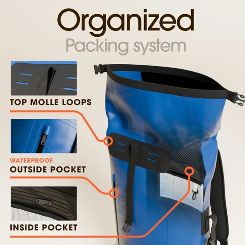 Miniatura 5 de Earth IPX8 Mochila impermeable de 35 L, con cierre enrollable resistente con bolsillo frontal con cierre de fácil acceso y panel trasero acolchado