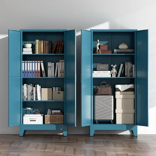 Miniatura 9 de COFaR Home Farmhouse - Armario de almacenamiento con 2 puertas de granero, armario alto de despensa de cocina con 3 estantes ajustables, para Azul