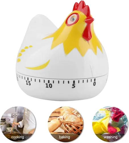 Miniatura 4 de Lindo temporizador de cocina en forma de pollo, temporizador mecánico de cuenta regresiva de 60 minutos para cocinar y hornear (blanco)