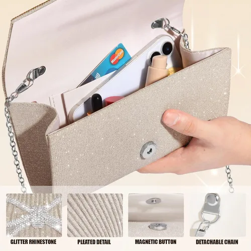 Miniatura 5 de Bolso de noche para mujer, bolsos de mano con lazo brillante, bolsa cruzada, bolsa de boda, fiesta de diamantes de imitación con purpurina