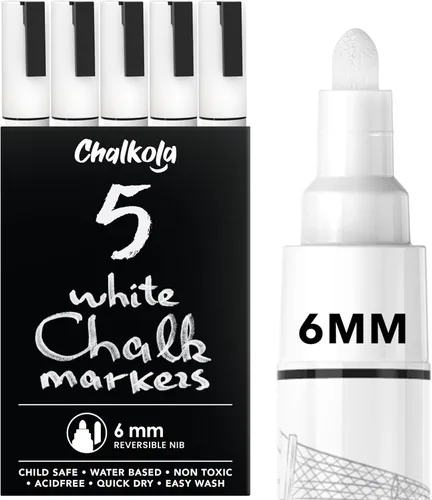 Miniatura 16 de Chalkola Marcadores de gis blanco de punta fina 4 unidades por paquete