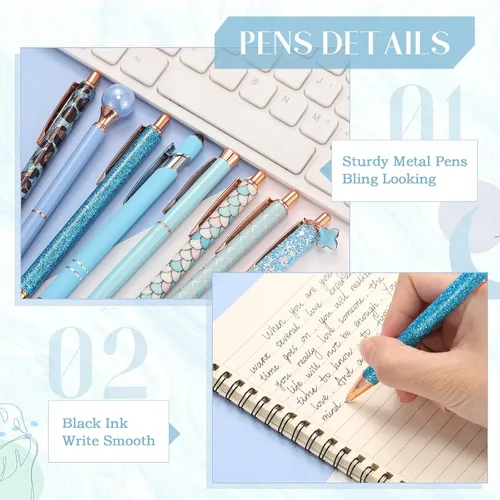 Miniatura 3 de Colarr Juego de 16 bolígrafos con purpurina de diamante de cristal, bonito juego de bolígrafos de metal para diario, tinta negra retráctil, regalos