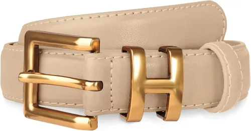 Miniatura 23 de Cinturón de cuero clásico con hebilla de metal para mujer con vestido de jeans