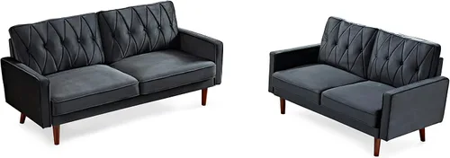Miniatura 8 de Container Furniture Direct Sofás de terciopelo copetudo de estilo moderno para sala de estar con tapicería de tela suave y marco de madera maciza