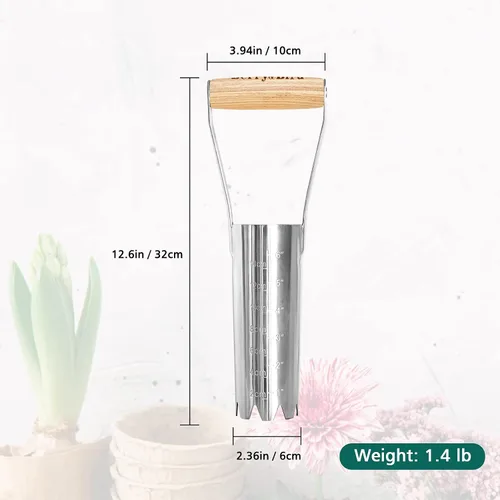 Miniatura 5 de Plantador de bulbos de jardín Berry&Bird con marca de profundidad de 15 cm, herramienta de trasplante de bulbos de jardín con mango de madera