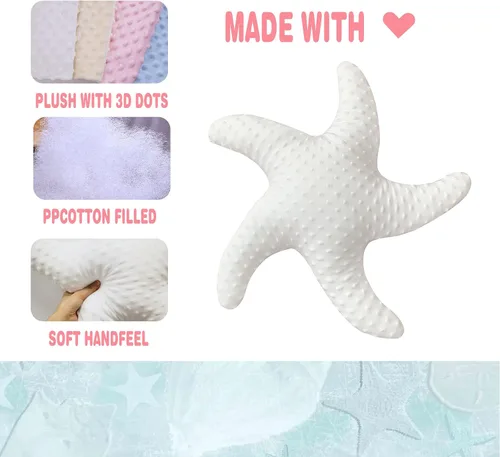 Miniatura 3 de Marble Empire Paquete de 2 almohadas de estrella de mar blancas para sofá y cama, almohadas decorativas de temática costera, almohadas de acento