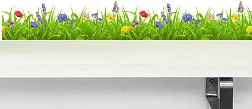Miniatura 4 de Calcomanías de pared con borde de flores coloridas de hierba verde primaveral, despegar y pegar, para aniversario, día de la madre, cocina, sala