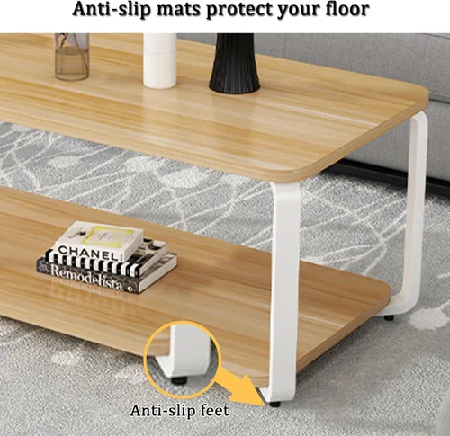 Miniatura 6 de YVYKFZD Mesa auxiliar de madera, mesa central de 2 niveles con patas de metal, mesa de té rectangular para sala de estar, mesa auxiliar de cóctel
