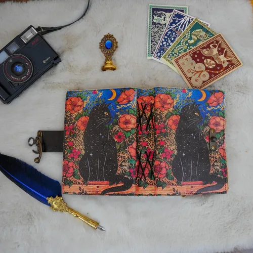 Miniatura 7 de Libro de hechizos en blanco de sombras, diario de grimorio, diseño de gato mágico, suministros de brujería, cuaderno Wiccan hecho a mano, vintage
