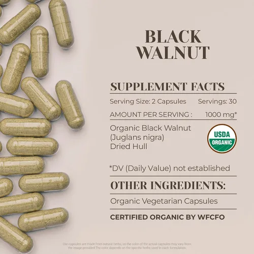 Miniatura 3 de Black Walnut 60 cápsulas Cápsulas de alta potencia, suplementos dietéticos a base de hierbas Hecho con cápsulas vegetales y nogal negro orgánico