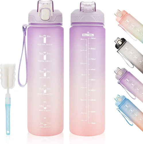 Miniatura 18 de YC Kitchen - Botella de agua motivacional con marcador de tiempo - Botellas de agua de 32 onzas con horarios para beber, botella de agua deportiva a