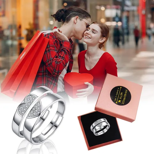 Miniatura 7 de Couples Rings Set Matching Promise Rings Adjustable Wedding Trendy Titanium Stainless Steel Rings for Couples Valentines Day Jewelry