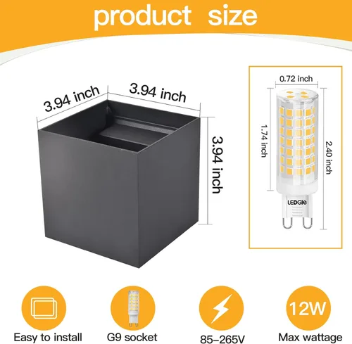 Miniatura 4 de 2 piezas de luces de pared G9 para exterior/interior, apliques de pared con luces hacia arriba y abajo, IP65 impermeables, iluminación moderna