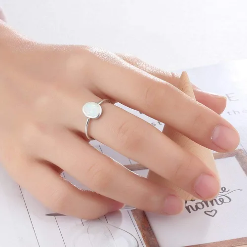 Miniatura 2 de Jude Jewelers Anillo de propuesta de compromiso de boda de ópalo de fuego simulado de acero inoxidable, Piedra preciosa, Ópalo sintético