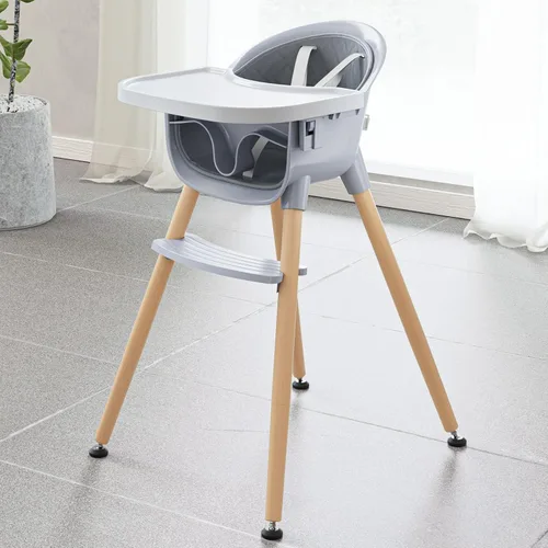 Miniatura 7 de Fodoss Silla alta de madera 3 en 1 para bebés y niños pequeños, Trona convertible y fácil de limpiar para bebés, diseño moderno Silla para comer