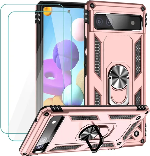 Miniatura 12 de Funda para Google Pixel 6a con protector de pantalla de vidrio templado [2 unidades], funda protectora de grado militar a prueba de golpes con Negro