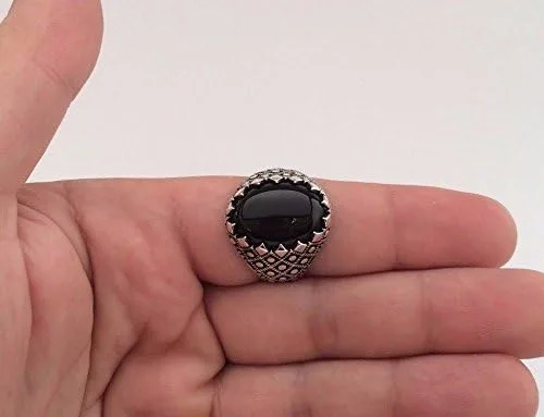Miniatura 5 de Anillo de plata de ley 925K de ónix negro ovalado para hombre, Plata de ley, plata, Ónix
