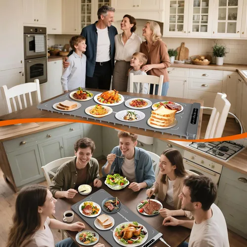 Miniatura 8 de Newise Tapete de calentamiento de alimentos de grafeno con control de doble zona, bandeja de calefacción eléctrica XXL de 36 x 17 pulgadas, 6 Gris