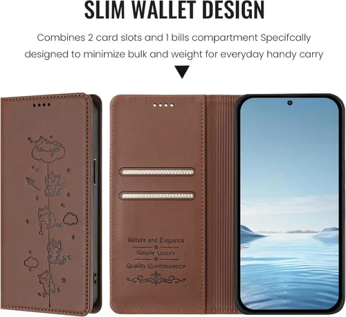 Miniatura 4 de Wallet Phone Case for Moto E22 4G Cover, Playful Cat PU Leather Phone Cover with 2 Card Slots & Hidden Flip Kickstand, TPU Shockproof Protective