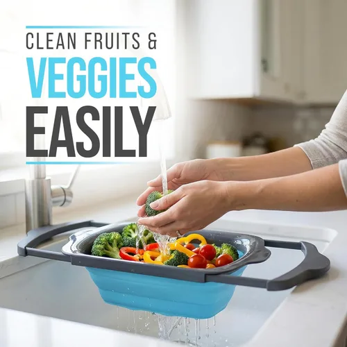 Miniatura 5 de Comfify Colador de cocina grande XL – Colador plegable de silicona sobre el fregadero con asas extensibles – Uso con pasta, frutas, bayas y verduras