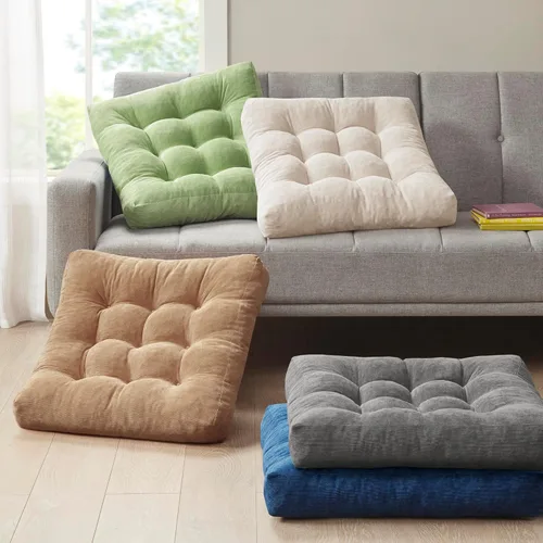 Miniatura 145 de Juego de 2 almohadas de suelo de meditación, almohadas cuadradas grandes para adultos, cojín de pana copetuda para sala de estar de tatami, gris, 22