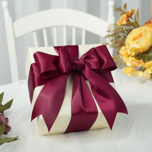 Miniatura 3 de Cinta de Satén Rojo Vino de 2 Pulgadas Cinta Gruesa de Doble Cara para Envolver Regalos Decoración de Bodas Ramo de Novia Baby Shower Decoraciones