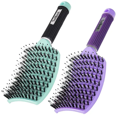 Miniatura 11 de Juego de cepillos de cerdas de jabalí – Cepillo desenredante para cabello seco, húmedo para cabello fino, grueso y rizado, cepillo de pelo curvado