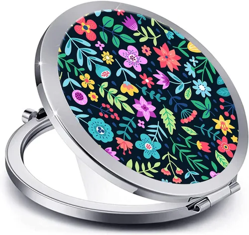 Espejo compacto para mujeres, mini espejo redondo de maquillaje de viaje de bolsillo, bonito espejo de bolsillo plegable portátil pequeño para Flor