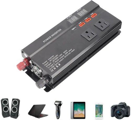 Miniatura 2 de para inversor 12v a 110v Gorgeri Metal 6000W DC 12V a AC 110V convertidor de coche USB adaptador de coche con pantalla LCD