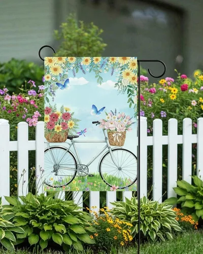 Miniatura 4 de Bandera de bienvenida para primavera y verano para bicicleta, diseño de margaritas, mariposa, paisaje, jardín, patio, 12 x 18 pulgadas, poliéster