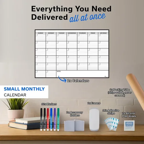 Miniatura 3 de (2 PK) Pequeño Calendario de Borrado en Seco para Pared, 17x26 Pulgadas, Pequeño Calendario de Pared Borrable, Pizarra Blanca para Oficina, Hogar